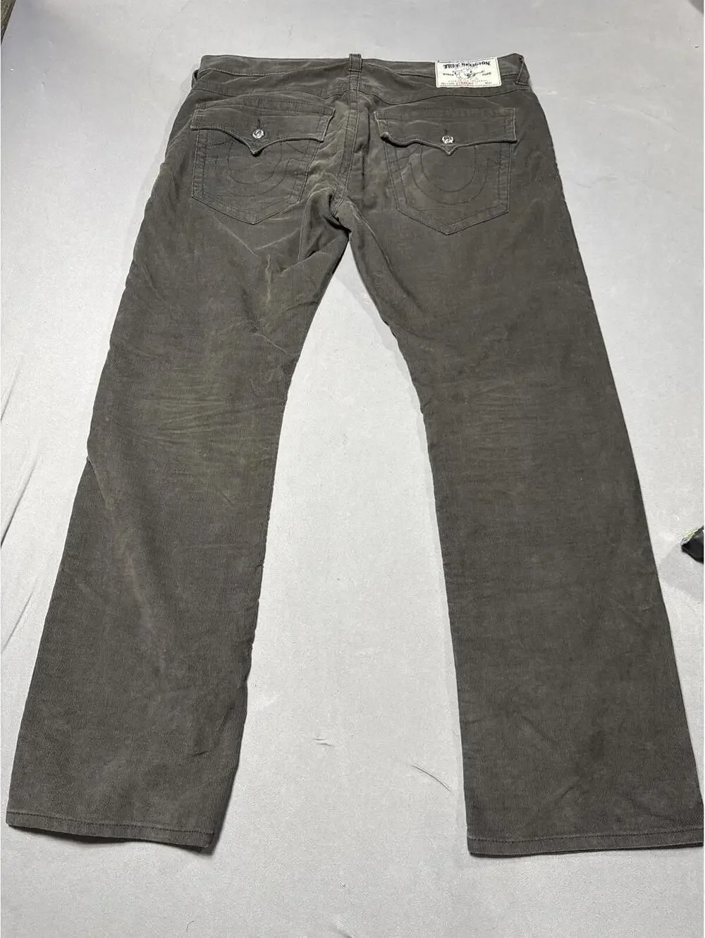 True Religion Pants Mens 38 Ricky Corduroy Straight Grey Y2K